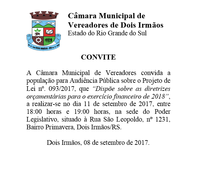 CONVITE para audiência pública referente a Lei de Diretrizes Orçamentárias - LDO 2018